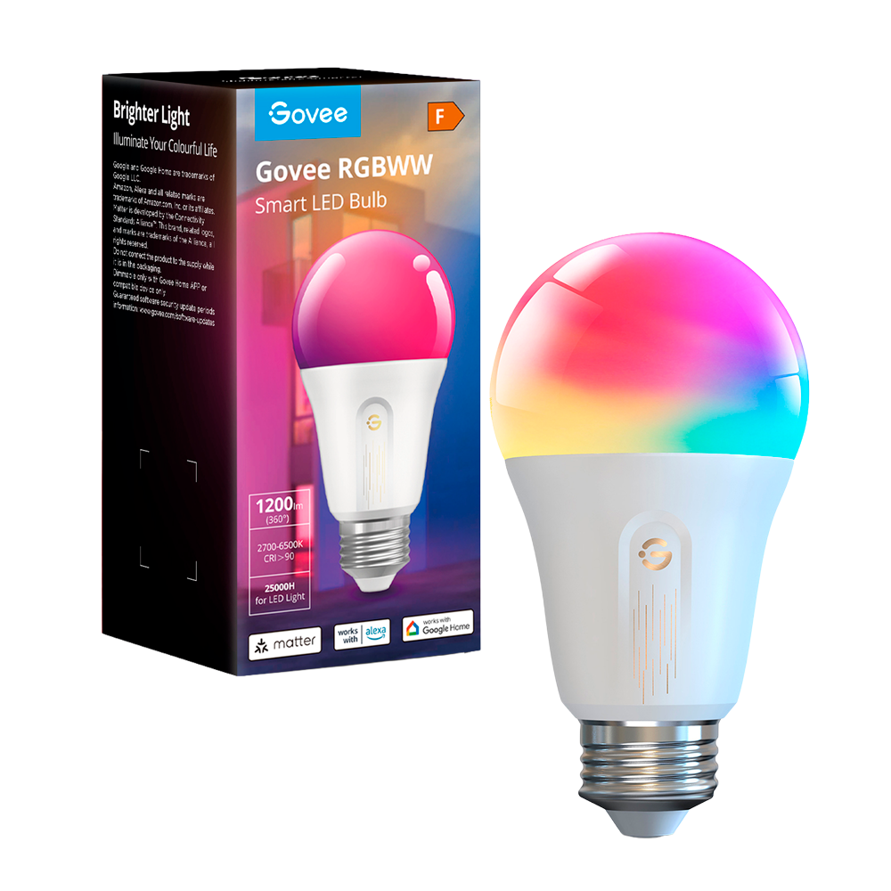 (GV-BULB-H6009-E27-1P-1200lm) Ampoule intelligente E27 Govee - Wi-Fi 2.4 GHz + Bluetooth  - Couleur segmentée + blanc chaud/froid - Intensité 1200 lumens - Matter / Homekit / Alexa / Google Home - Pour intérieur