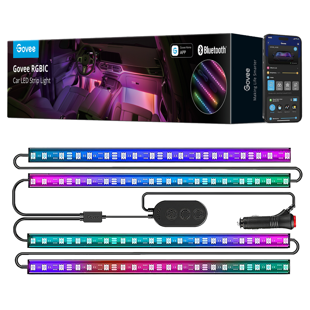 (GV-CAR-H7090-RGBIC) Éclairage LED pour l'intérieur de voiture - Wi-Fi 2.4 GHz + Bluetooth  - Couleur segmentée - Intensité 260 lumens - HomeKit / Alexa / Google Home - Pour intérieur