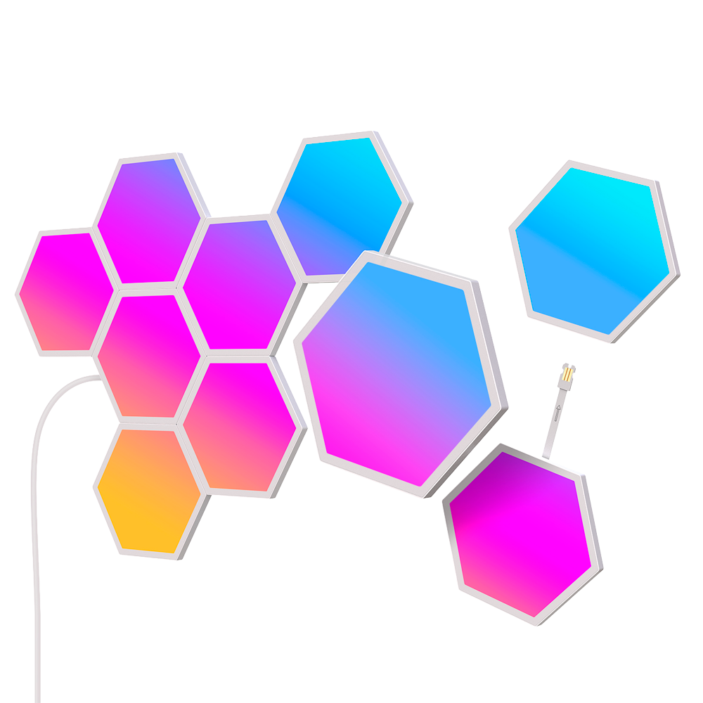(GV-HEXA-B6061-PANEL-10P) Panneaux lumineux hexagonaux Govee Glide - Wi-Fi 2.4 GHz + Bluetooth  - Couleur segmentée RGBIC - HomeKit / Alexa / Google Home - 40+ Modes de scène - Pour intérieur