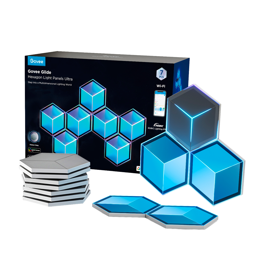 (GV-HEXA-H606A-ULTRA-7P) Panneaux lumineux hexagonaux Ultra - Wi-Fi 2.4 GHz + Bluetooth  - Couleur segmentée RGBIC - 129 Perles LED - HomeKit / Alexa / Google Home - Pour intérieur