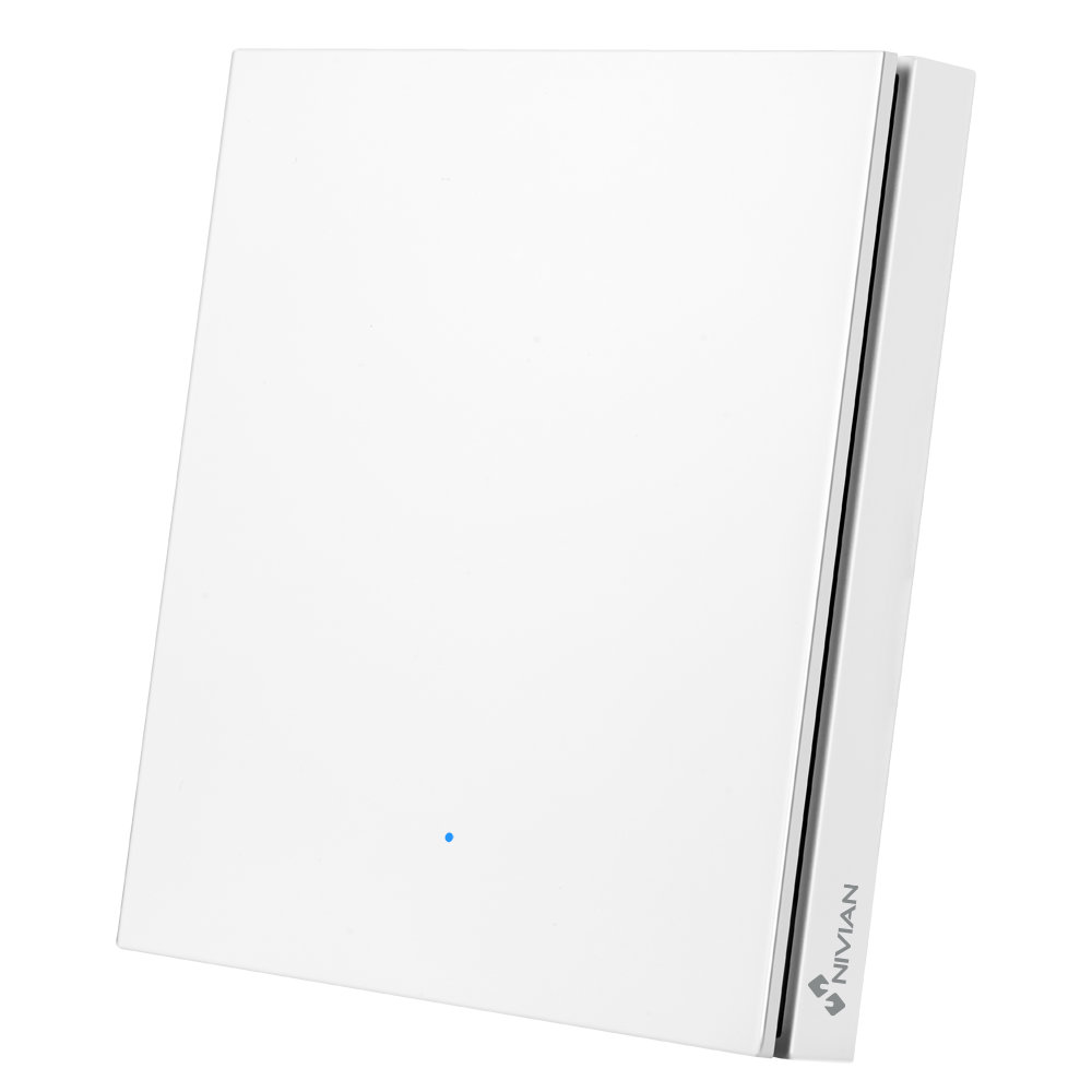 (NVS-FLAT-BATBUTTON-1) Bouton poussoir sans fil fonctionnant à pile avec 1 bouton - RF433 / Fonctionnement à piles - Sans fil / Longue autonomie - Bouton poussoir mécanique - Installation facile - sAppairer vos interrupteurs compatibles