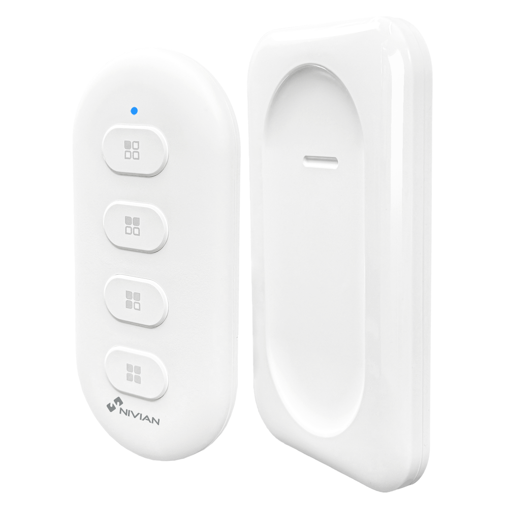 (NVS-MAG-BATBUTTON-4) Bouton poussoir sans fil fonctionnant sur pile avec 2 boutons. - RF433 / Fonctionnement à piles - Sans fil / Longue autonomie - Bouton poussoir mécanique - Installation facile - sAppairer vos interrupteurs compatibles