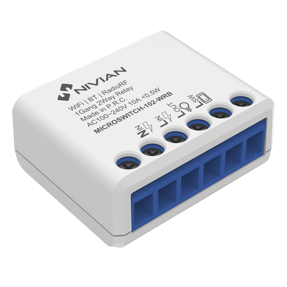 (NVS-MICROSWITCH-102-WRB) Relais intelligent de 1 ligne - WiFi 2.4 GHz IEEE802.11 b/g/n - Charge maximum 16A - Protection contre des surtensions - Compatible avec TUYA Smart - Compatible avec Alexa et Google Assistant