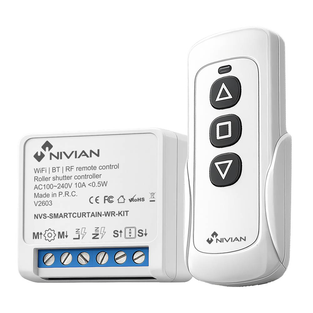 (NVS-SMARTCURTAIN-WR-KIT) Contrôleur Wifi de moteur de stores - WiFi 2.4 GHz IEEE802.11 b/g/n - Charge maximum 10A - Protection contre des surtensions - Compatible avec TUYA Smart - Compatible avec Alexa et Google Assistant