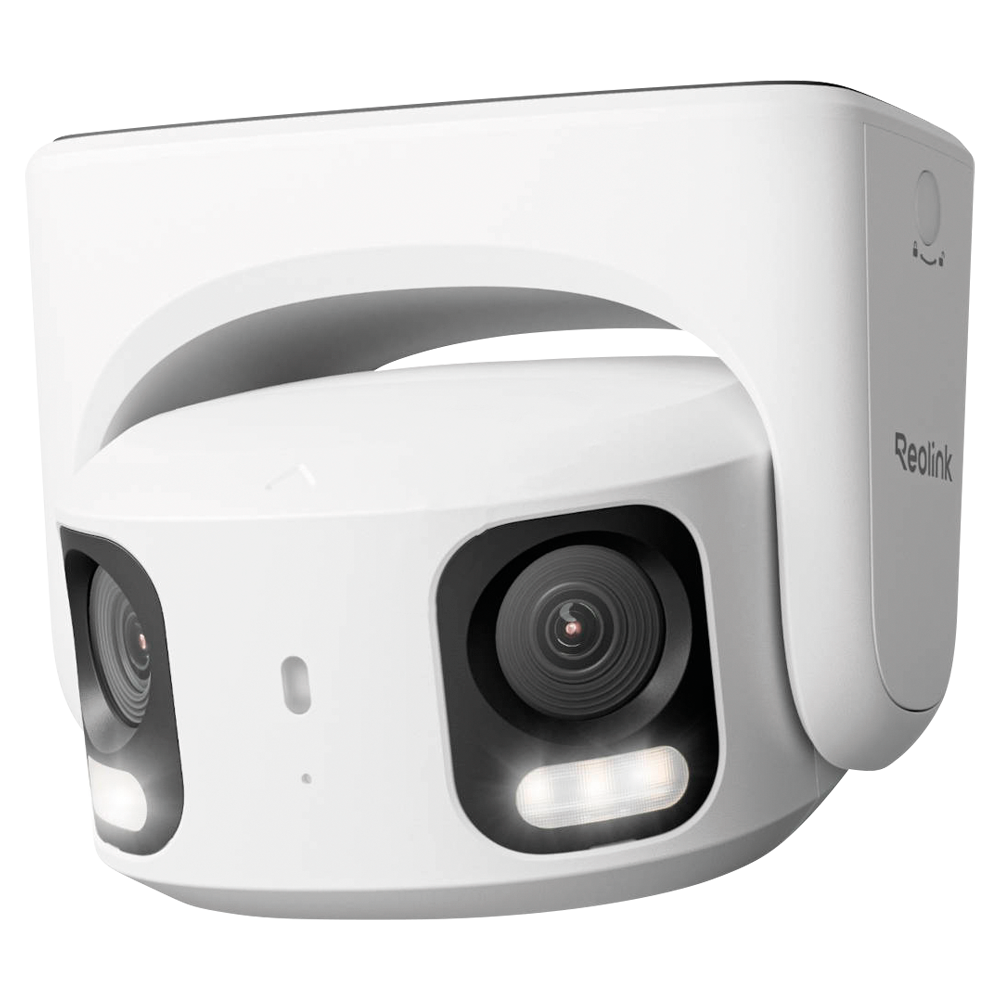 (RL-RP-PCT8MD-POE-W) Caméra IP Reolink à double objectif 8M PoE  - 8MP (5120x1552) @ 30FPS | 4K Ultra HD  - PoE / Éclairage LED - Détection par IA de personnes / véhicules / animaux de compagnie - Audio bidirectionnel / Emplacement carte microSD - Adapté pour extérieur