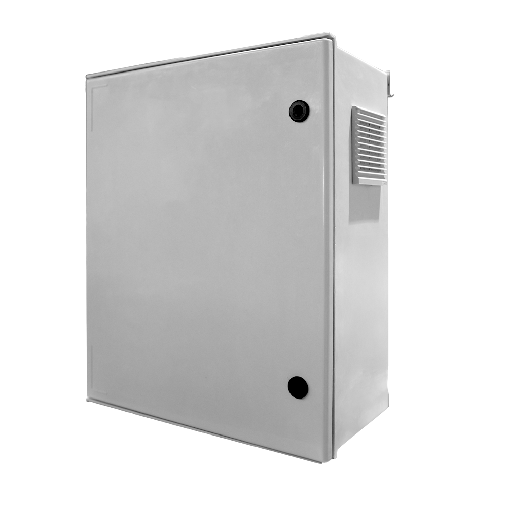 (SF-BOX08ECONL-IP55) Armario de poliéster SMC sin logo - Diferencial, magnetotérmico y SPD - Dimensiones exteriores 60x50x23cm - Switch 8 puertos POE | Bandeja fusión de fibra - Grado de protección IP55 / Carril DIN  - Caja de distribución economica sin inteligencia
