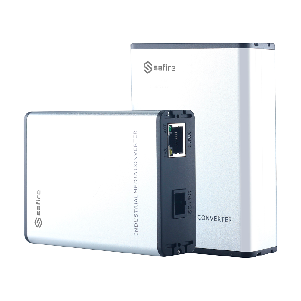 (SF-MC1GE-SC-20KM) Kit Safire (2) convertisseur de média industriel  - 1x Port Ethernet RJ45 - 1x Connecteur SC Simplex - Gigabit Ethernet 10/100/1000Mbps - 20Km Distance de transmission Fibra - Alimentation AC100-240V ou DC5V1A