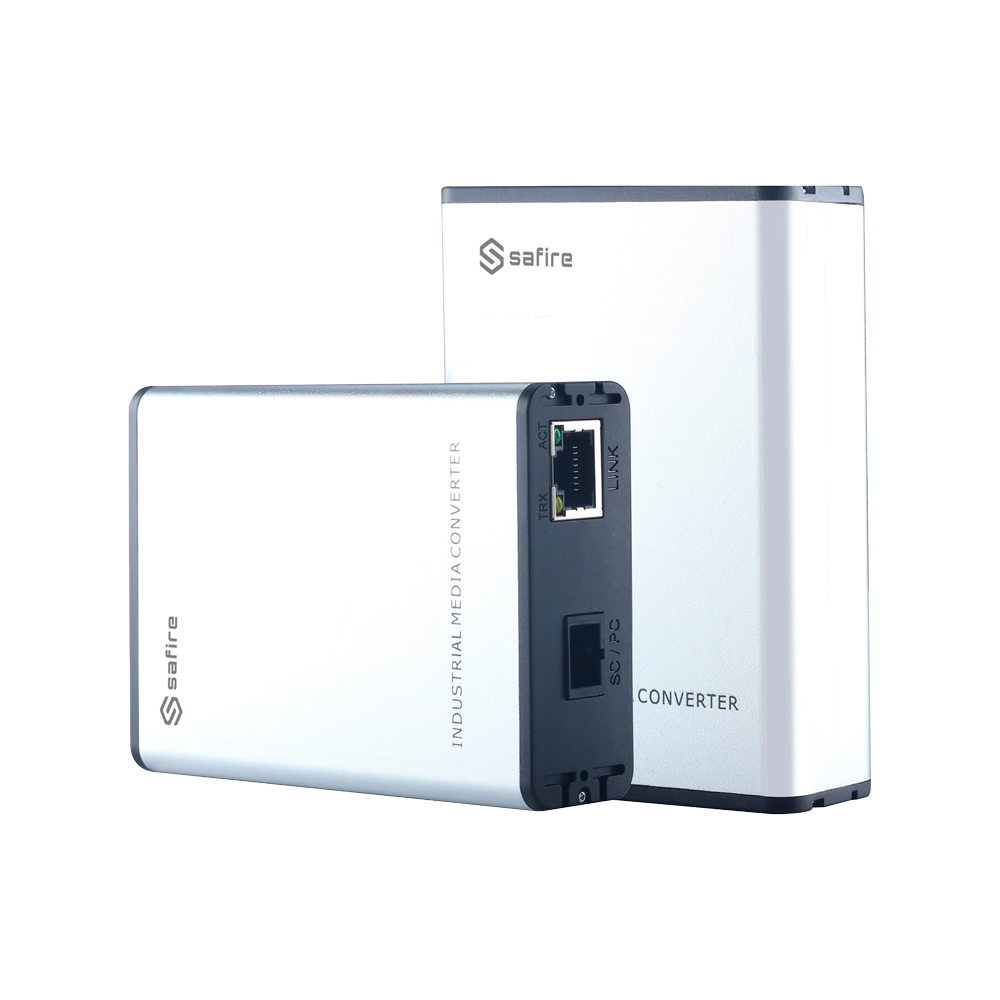 (SF-MC1GE-SC-3KM) Kit Safire (2) convertisseur de média industriel  - 1x Port Ethernet RJ45 - 1x Connecteur SC Simplex - Gigabit Ethernet 10/100/1000Mbps - 3Km Distance de transmission Fibra - Alimentation AC100-240V ou DC5V1A