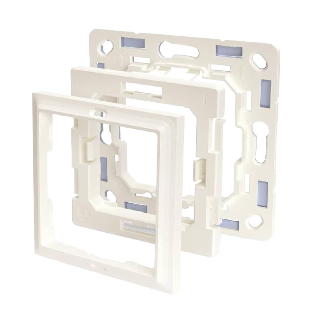 (SH-BLU-WALL-ADAPTER-LEGRAND-4) Shelly Wall Adapter Legrand - Fixe les micromodules Shelly sur les cadres Legrand - Compatible avec l'interrupteur Shelly Wall Switch 4 - Installation propre sans modification du châssis - Préserve l'aspect d'origine du mur - Conception en plastique résistant à la pression