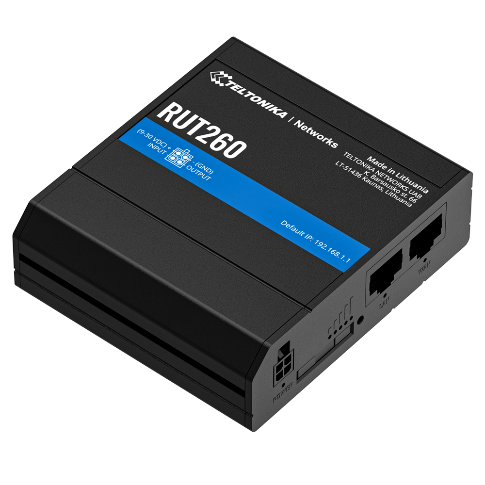 (TK-RUT260-V2) Routeur industriel 4G LTE Cat 6 jusqu'à 300 Mbps. - Chipset mobile Quectel pour une grande stabilité. - Connexion Wi-Fi 4 (802.11n) intégrée. - 2 ports Ethernet 10/100 Mbps (WAN/LAN). - Conception ultra-compacte dans un boîtier en aluminium. - Prise en charge avancée des protocoles VPN et de la sécurité.