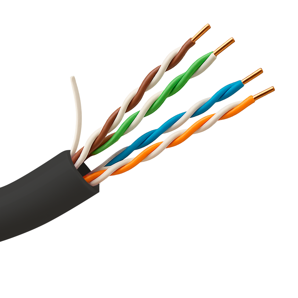 (UTP5E-305-OUTDOOR) Câble UTP Catégorie 5E - CCA 24AWG - Bobine de 305 mètres - Gaine Noire - Diamètre 5.5 mm - Spéciale pour extérieur