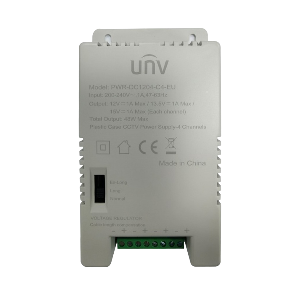 [UV-PWR-DC1204-C4-EU] (UV-PWR-DC1204-C4-EU) Fuente de alimentación multicanal Uniview - 4 canales - Salida 12VDC 4A (1A / canal) / 40W - Entrada 200 - 240VAC - Conector AC de entrada C4 - Compatible con gamas Easy y Prime
