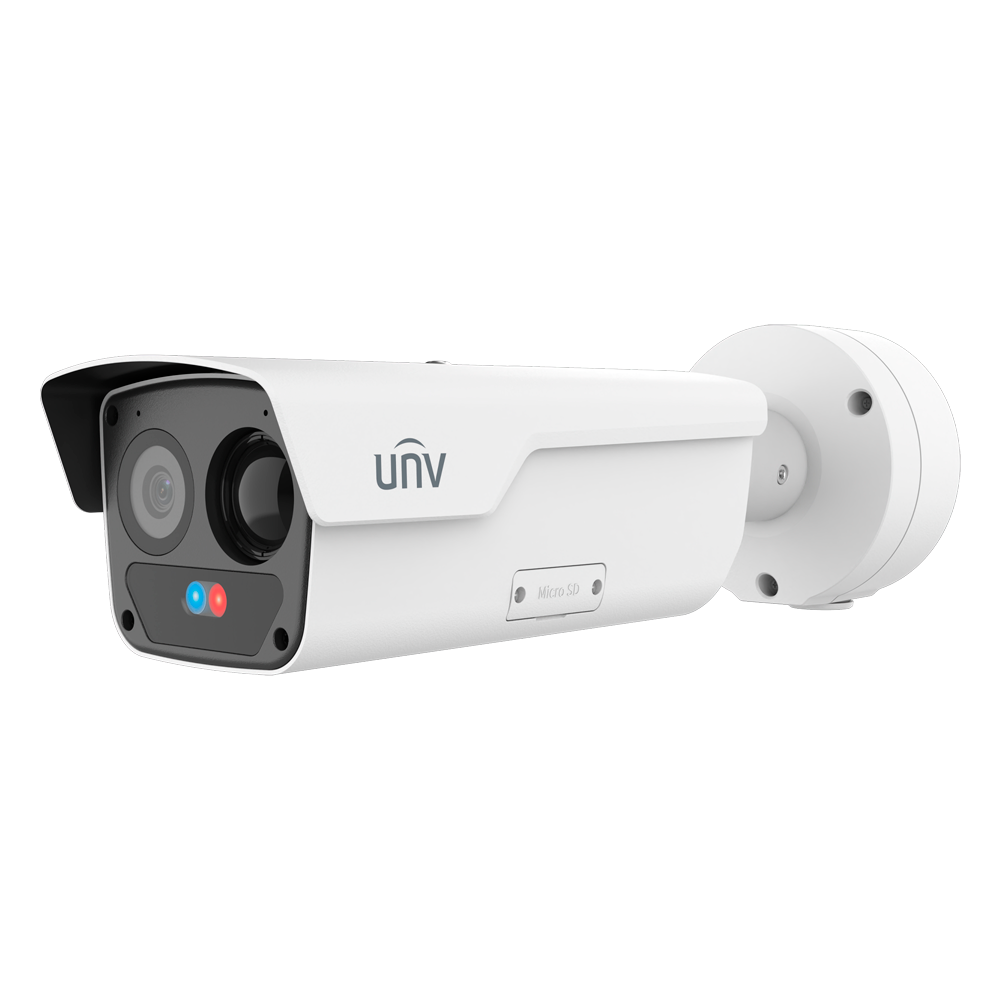 (UV-TIC2624S-F35-4F12AC-I3) Caméra thermique Dual IP Uniview - Thermique: 400x300 | Objectif 35mm - Objectif: 4 MP | Objectif 12 mm - Microphone, Haut-parleur, Alarmes  - SIP | Détecteur d'incendie | Détecteur de fumée | PoE - Intervalle de mesure temp -20~150ºC / ± 8ºC