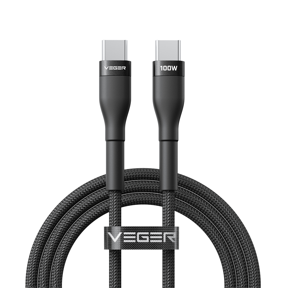 (VG-CC05) Veger - Câble USB 2.0 pour n'importe quel appareil - USB-C à USB-C - Couvercle métallique, nylon tressé  - Charge rapide PD 100W | 480Mbps - Longueur 1.5m  | Couleur noire