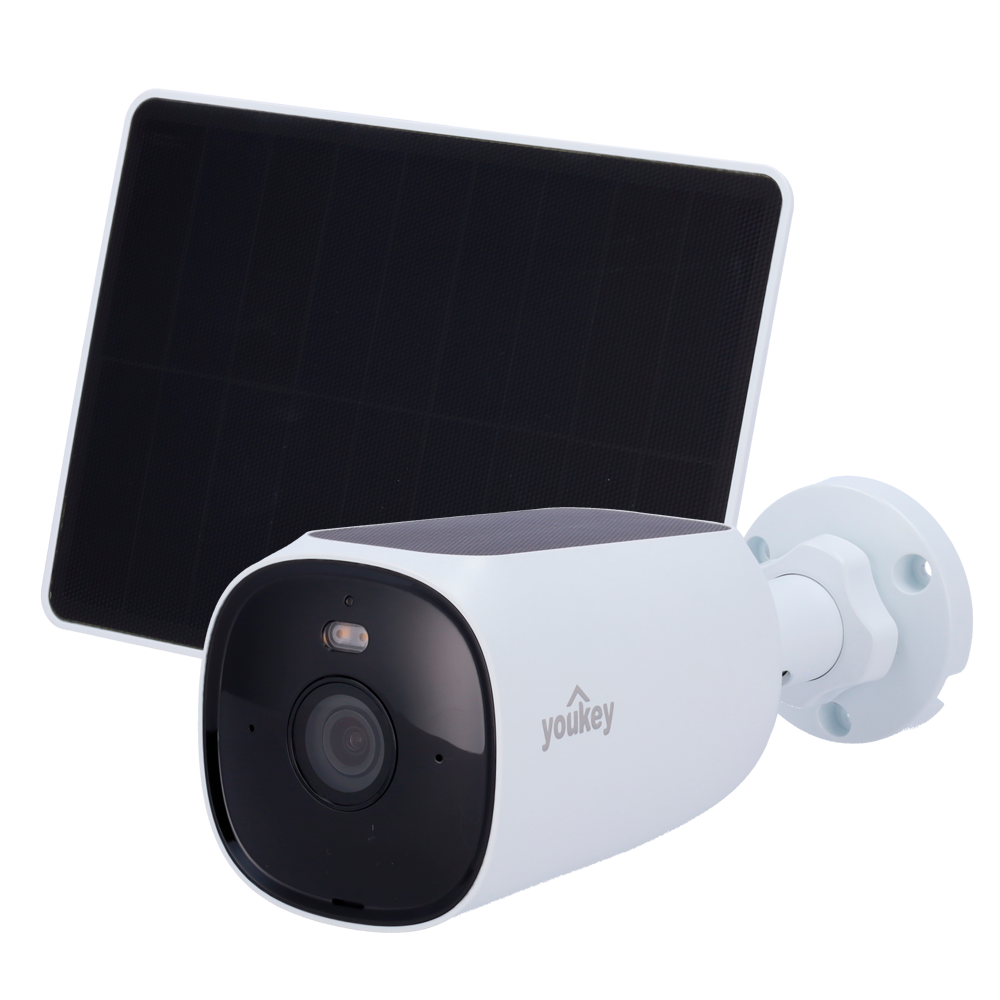 (YOK-S420) Caméra Youkey avec panneau solaire - 4 MP | 2.2 mm | IR 10 m - Batterie 10000 mAh | Panneau 3 W - Détection de personnes | Détection de véhicules - Dissuasion active | Lumière blanche et haut-parleur - Wi-Fi | Micro | Haut-parleur | microSD | IP67