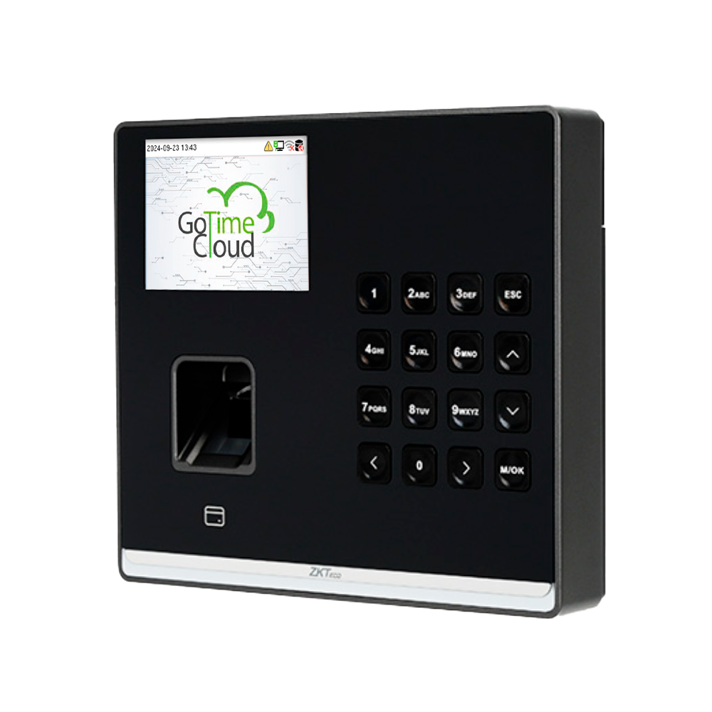 (ZK-TA-GTC2-QR-12-W) Control de presencia y acceso simple - Huella, tarjeta EM/MF, QR y PIN - 3.000 huellas | 150.000 registros - 2.8" TFT | TCP/IP, WiFi, USB y relé - Software Presencia: GoTime Cloud