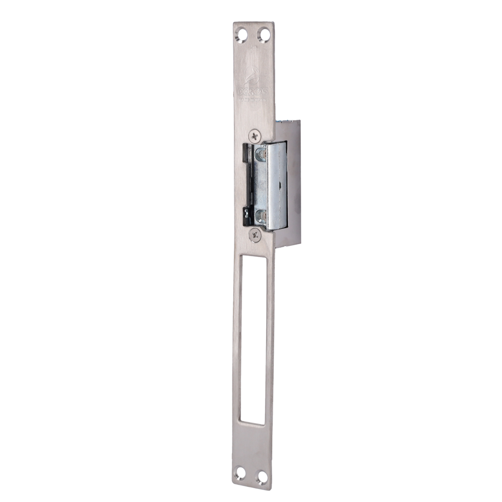 (DR-54NDF/MX) Abrepuertas eléctrico inoxidable Dorcas - Para puerta sencilla | Pestillo regulable - Modo apertura Fail Secure (NO) - Fuerza de retención 330 kg - Alimentación AC/DC 8-12V - Hembrilla y paso libre