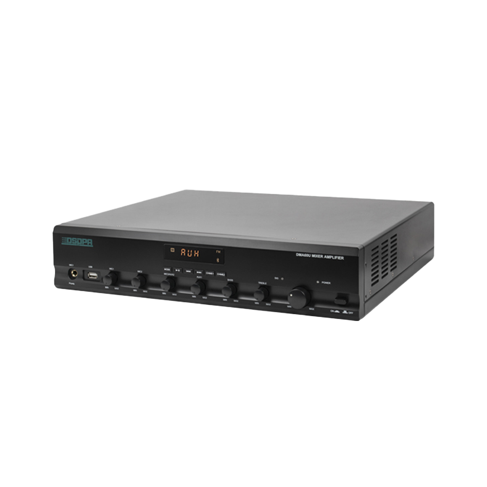(DSPPA-DMA500U) Amplificateur mélangeur DSPPA
 - Ligne 70V/100V et faible impédance
 - 1 x 500W | 1 Zone | Classe D - 3 Mic 2 Phantom| 2 Aux | EMC Urgence
 - Lecteur USB / Radio FM / Bluetooth
 - Télécommande | Relais pour sirène