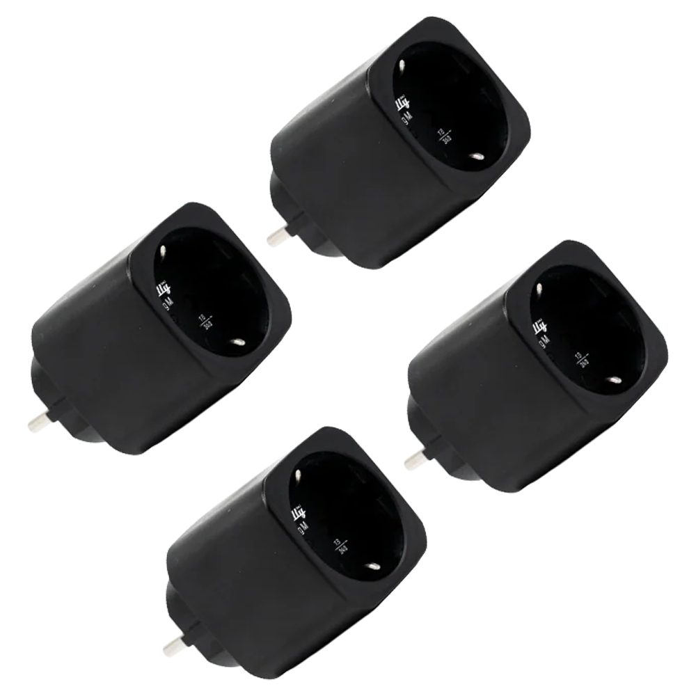 (SH-PLUG-M-GEN3-B-X4) Shelly Plug PM Gen3 (Negro) 4 Pcs - Monitoreo preciso del consumo eléctrico - Protección contra sobretensión / Schuko (F/E) - WiFi 2.4GHz / Bluetooth / Matter / Range Ext - Soporta AC 230V / 3000W / 13A - Compatible con Apple Homekit / Alexa y Google