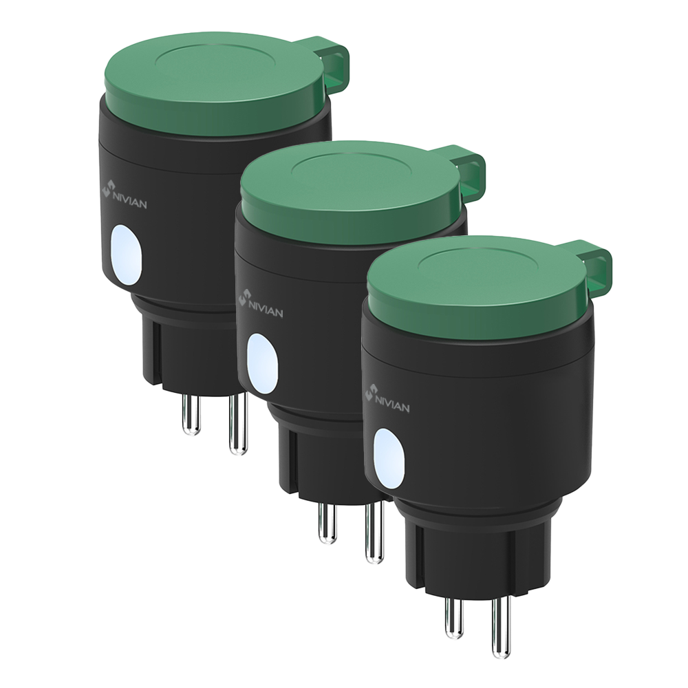 (3XNVS-GARDENSOCKETF-W) Prise intelligente d'extérieur Pack 3uds  - WiFi 2.4 GHz - Statistiques de consommation - Minuterie et calendrier - Protection électrique et couvercle étanche - Compatible TUYA Smart / Google / Alexa
