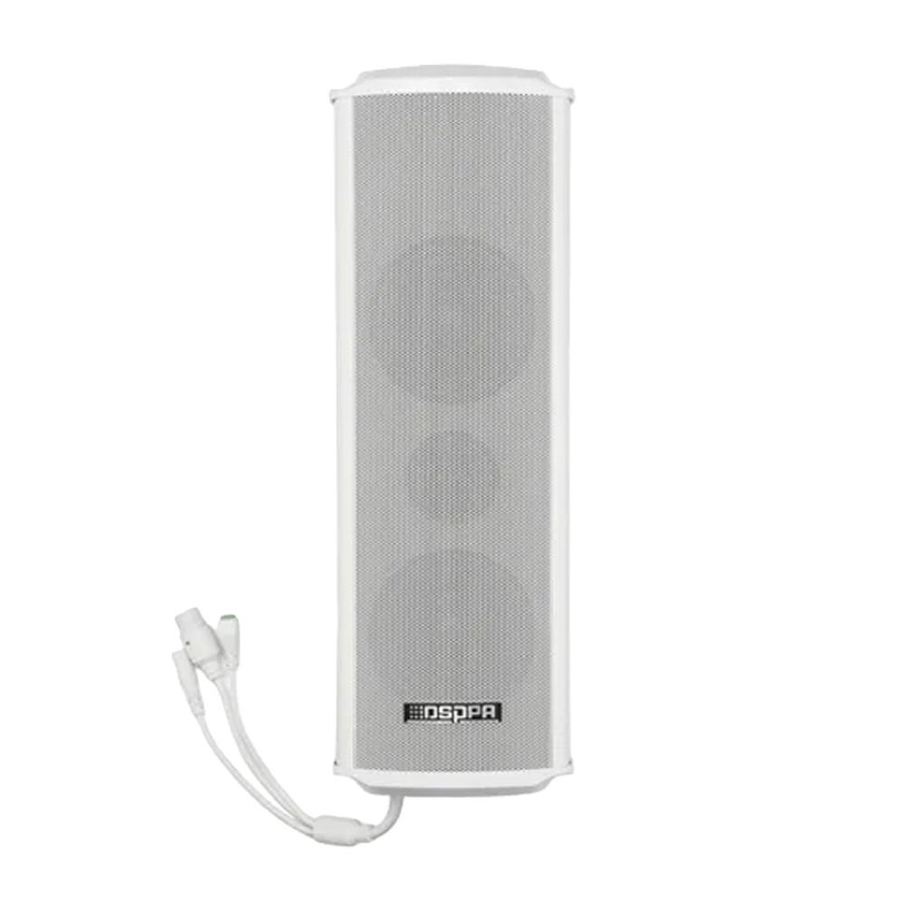 (DSPPA-DSP6114VF) DSPPA : enceinte colonne IP intelligente d'extérieur - Système PoE / DC24V avec amplification intégrée - 20W RMS | 4” + tweeter à haut rendement - 88 dB | 101 dB SPL | 160 Hz–16 kHz - Réglage automatique du volume en fonction du bruit ambiant - Protection IP56 | boîtier en aluminium renforcé