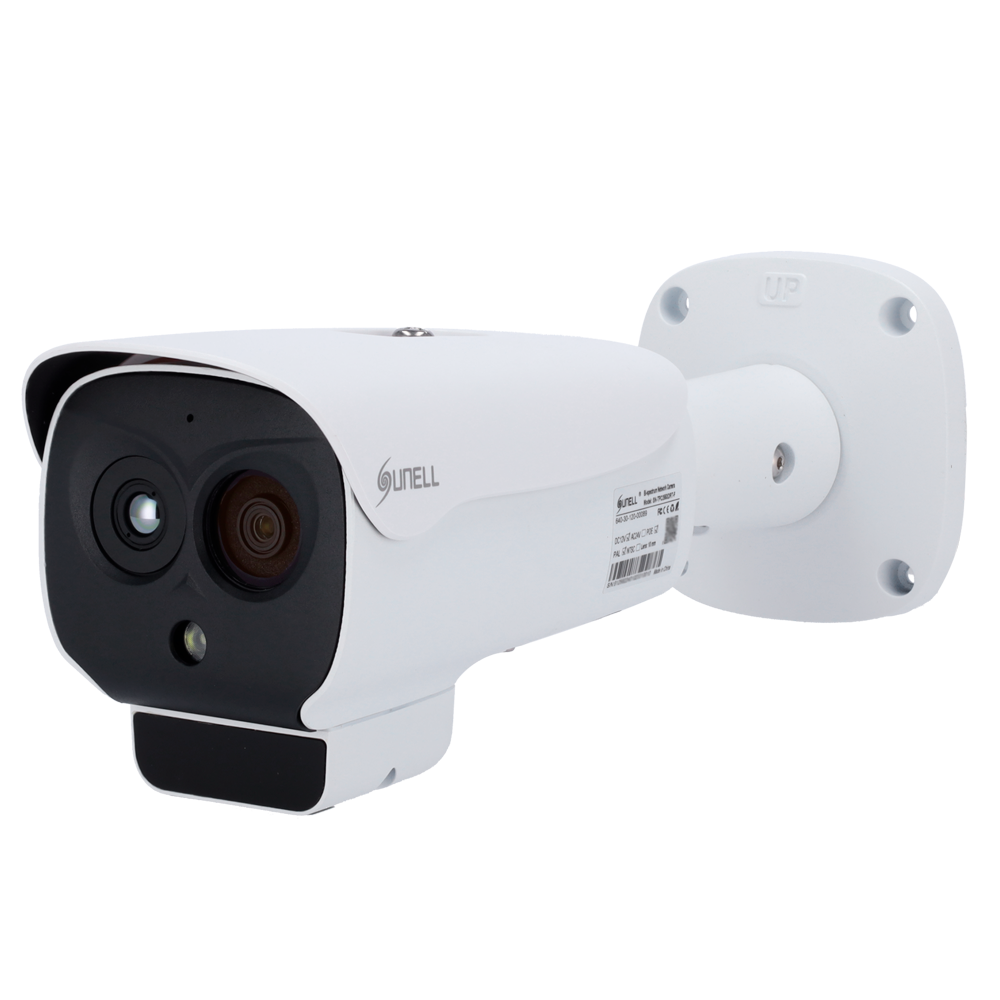 (SN-TPC2553DRT-F02) Caméra thermique Dual IP bullet Sunell - 256x192 VOx | Objectif 2.1mm - Capteur optique 1/2.7” 4 Mpx | Objectif 2.2mm - Sensibilité thermique ≤50mK - Détection et alarme incendie préventive - Plage de mesure temp -20º~150ºC / ±2ºC