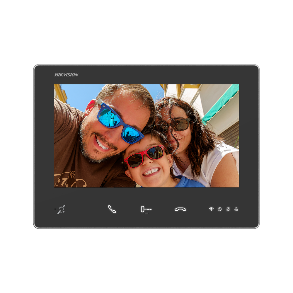[DS-KH7300EY-WTIE2] (DS-KH7300EY-WTIE2) Moniteur pour interphone vidéo - Ecran TFT de 7" - Audio bidirectionnel et BIM | LED d'état - 2 HD, Wi-Fi - Emplacement pour carte microSD jusqu'à 128 Go - Montage en superficie