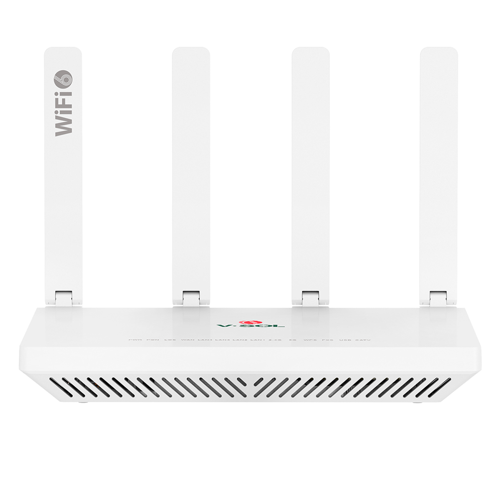 (VSOL-HG3232AX30T-A) V-SOL Router ONT Wi-Fi 6 - 1X PON  4x LAN RJ45 GE 1x RJ11 1x CATV - 802.11ax 3x3 doble banda 2.4 y 5GHz  - Ideal para FTTH doméstico y empresarial