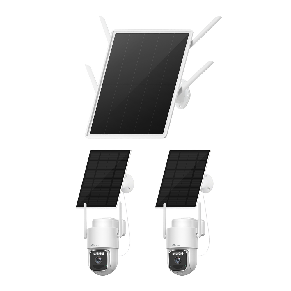 (NV-KIT4GSOLAR430-2CAM) Nivian Kit CCTV 4G Solar 4MP - NVR 4CH autónomo batería 30000mAh y panel 25W - Cámaras motorizadas PT 4MP con batería 7800mAh - Conexión 4G LTE Cat.4 y WiFi6 de doble banda - Soporta tarjeta MicroSD hasta 256GB - Gestión inteligente remota con la App EseeCloud