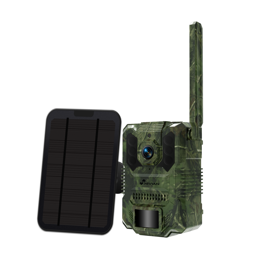 (NV-TRAILCAM) Nivian Cámara 4G Solar para Caza y Fototrampeo - Captura Full HD 2MP con opción de ráfaga - Conectividad 4G LTE (incluida prueba gratuita) - Infrarrojos invisibles 940 nm hasta 15 metros - Autonomía ecológica solar con batería 7800 mAh - App EseeCloud para Smartphone/Tablet