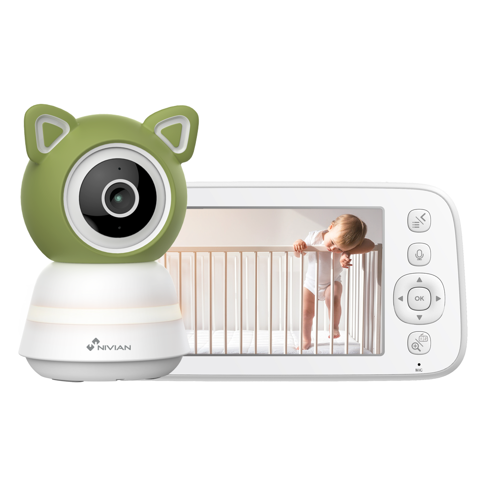 (NVS-IPC-BABYMONITOR) Moniteur intelligent pour bébé Nivian 2MP - Vidéo Full HD 1080p avec vision nocturne - Écran HD 5" avec batterie rechargeable 2800 mAh - Connexion Wi-Fi à distance et directe, de point à point - Détection des pleurs, des mouvements et des personnes - Compatible TUYA Smart / Google / Alexa