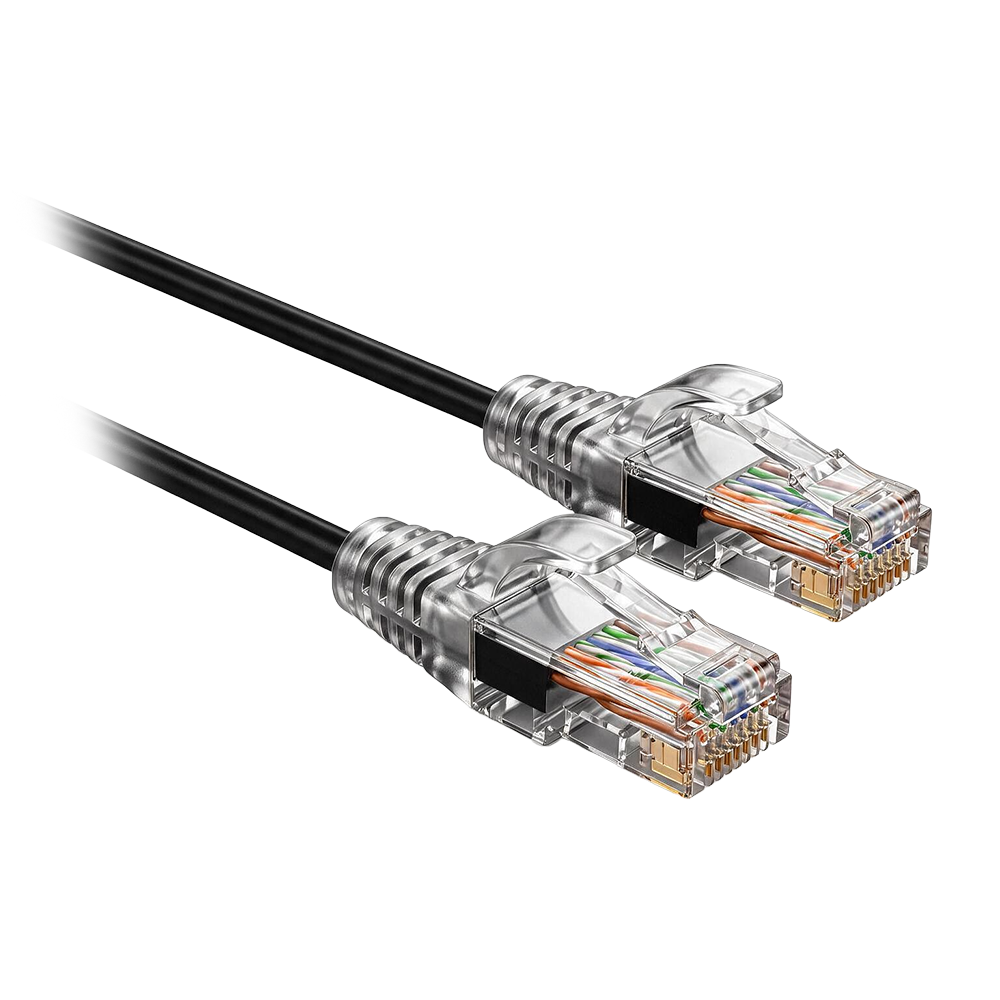 (UTP6A-SLIM-015BK) Cable UTP Slim de parcheo - Ethernet - Conectores RJ45 - Categoría 6A - 0,15 m - Color negro