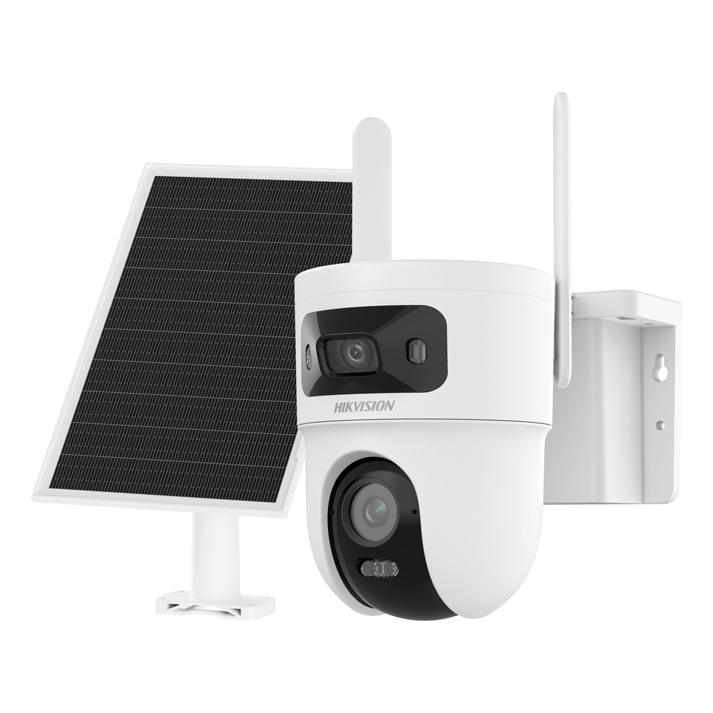 (DS-2CFSP8-D/4G(2.8+4mm)/EU) Cámara PTZ IP 4G con panel solar VALUE - Resolución 4 Mpx (2560x1440) - Lente dual 2.8+4 mm | Luz híbrida 30 m  - Incluye panel fotovoltaico para uso autónomo 8 W - Batería de litio 9000 mAh | Modo AOV - MicroSD | IP65 | MD 2.0 | Micrófono integrado