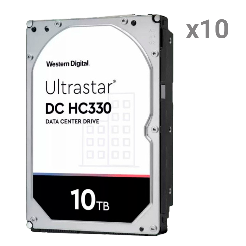 (10xHD10TB-ENTERPRISE) Disque dur Western Digital - 10  unités | Capacité 10 To chacun - Interface SATA 6 GB/s - Modèle WUS721010ALE6L4 - Spécialement pour les serveurs et les centres de données - Individuel ou installé dans DVR