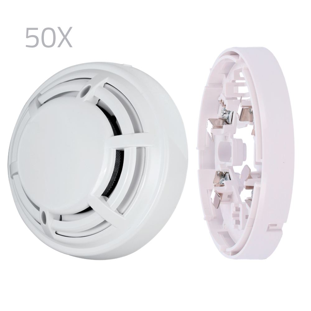 [50XKIT-DMT-OPTICAL] (50XKIT-DMT-OPTICAL) Kit 50 détecteurs optiques et bases DMTech - Détecteur d'incendie optique conventionnel - Certificat EN54 partie 7 - Double LED d'alarme pour sa visualisation depuis n'importe quel endroit - Fabriqué en matériel ABS résistant à la chaleur - Base à profil bas