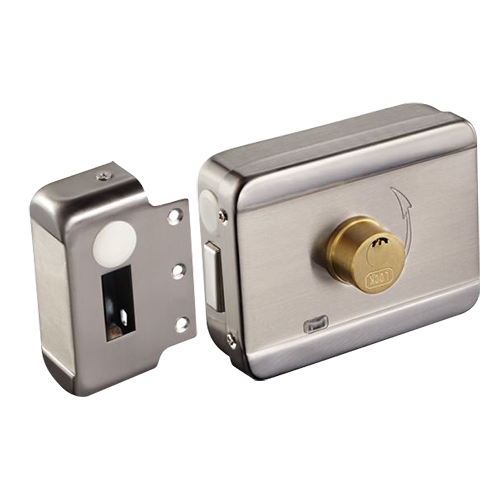 (ABK-703B-S) Serrure électromécanique de surface - Mode ouverture Fail Secure (NO) - Apte pour une installation en superficie - Indicateur d'état LED - Fermeture automatique programmable - Cylindre avec clés inclus