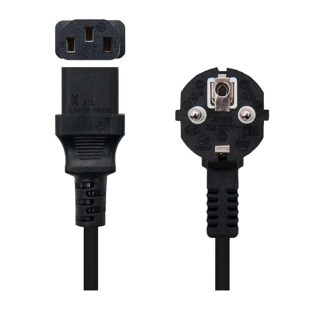 (AC-EU-C13) Câble d'alimentation - Connecteur CEE7 mâle - C13 femelle - Conducteur AWG18 - 5m - Couleur noir