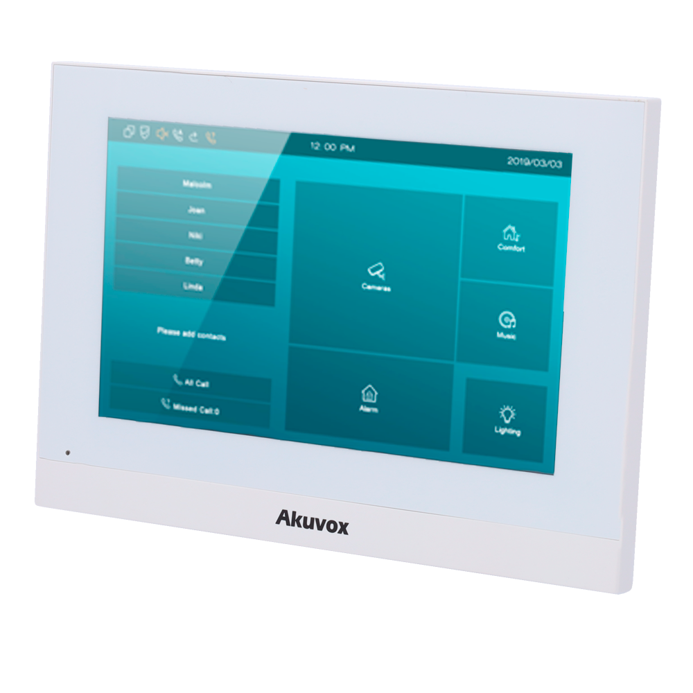 [AK-C313W-LP-2-WHITE] (AK-C313W-LP-2-WHITE) Moniteur Linux pour portier vidéo - Ecran TFT de 7" - Audio bidirectionnel Crystal Clear - 2 fils LP, Wi-Fi, SIP standard - Maintenance sur le Cloud - Connexion du moniteur et des platines via le Cloud