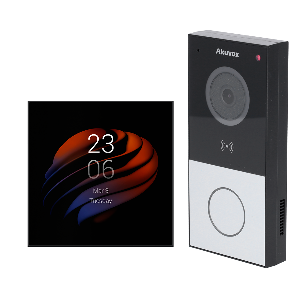 (AK-KIT-E12PS51-POE) Kit de domotique et de portier vidéo Android - IP &amp; WiFi | Platine et moniteur - Audio bidirectionnel - Bluetooth et ZigBee - Lecteur MF, NFC et BLE | PoE standard - 1 sortie relais - Connexion via le Cloud