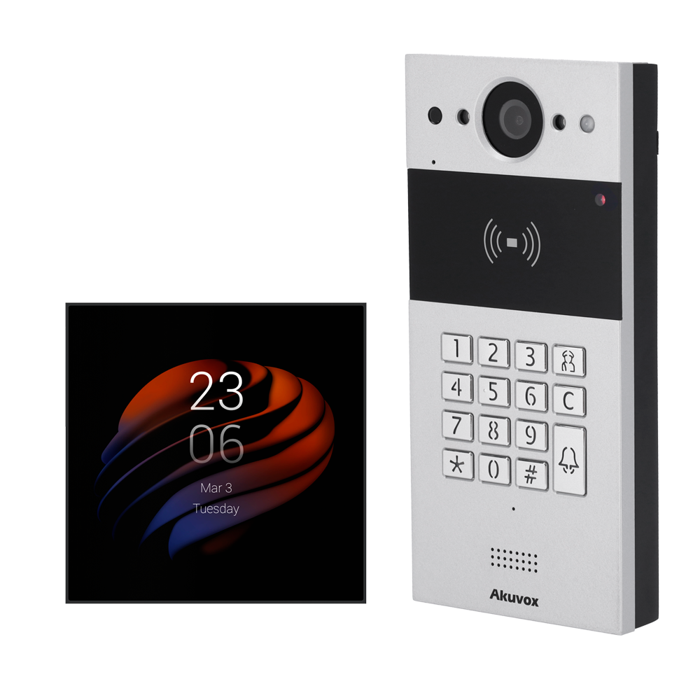 (AK-KIT-R20KPS51-POE) Kit de domotique et de portier vidéo Android - IP &amp; WiFi | Platine et moniteur - Audio bidirectionnel - Bluetooth et ZigBee - Lecteur EM/MF et NFC | PoE standard - 2 sorties relais | Maintenance Cloud - Connexion du moniteur et des platines via le Cloud