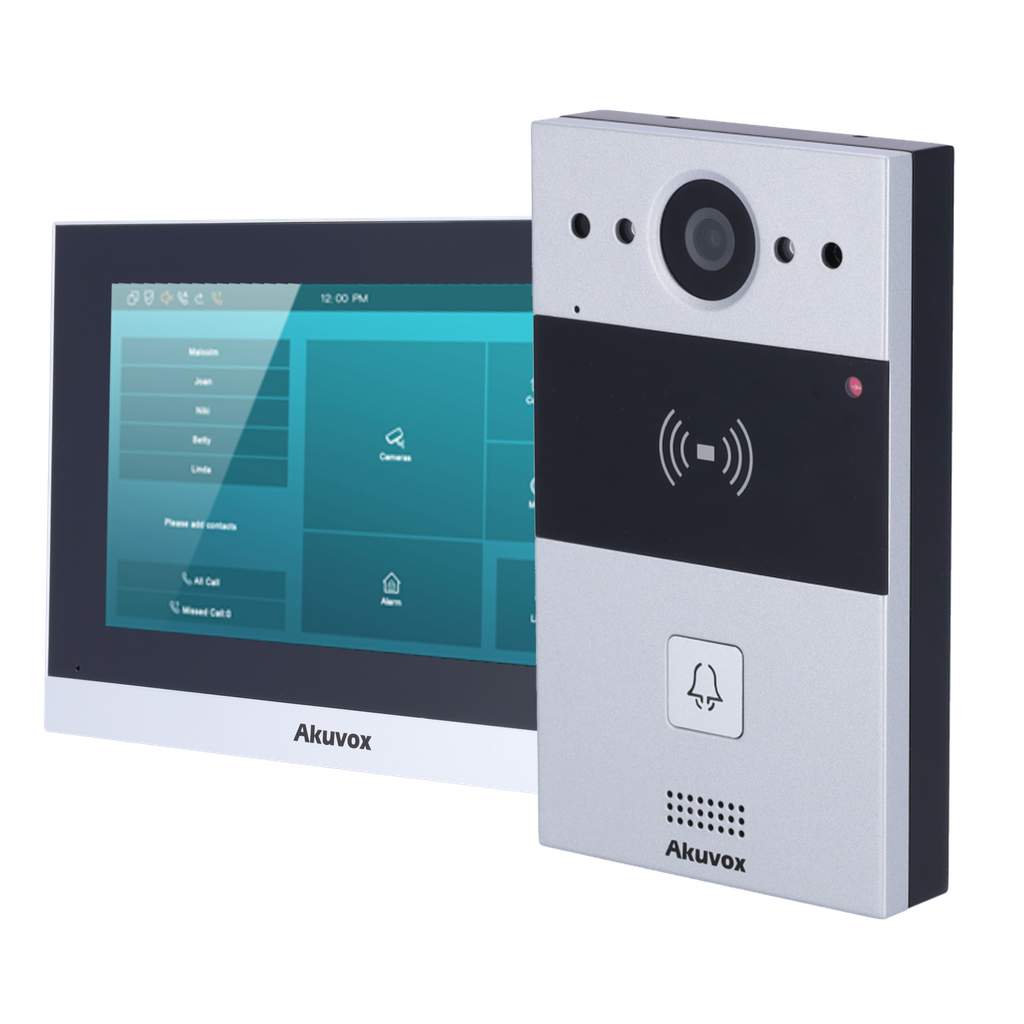 (AK-KIT02-2) Kit de portier vidéo Linux - 2 fils &amp; WiFi | Platine et moniteur - Audio bidirectionnel Crystal Clear - Lecteur EM/MF et NFC - 1 Sortie relais | Anti-vandalisme - Connexion via le Cloud