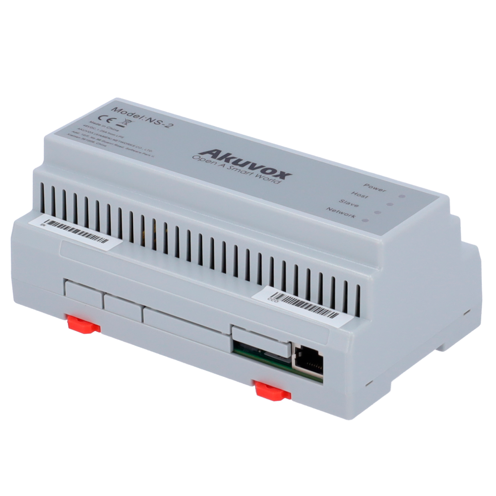 (AK-NS-2) Converseur 2 fils à IP - 6 groupes de 2 fils - TCP/IP avec RJ45 - Alimente les dispositifs de 2 fils - Connexion de convertisseurs en cascade - Montage sur rail DIN