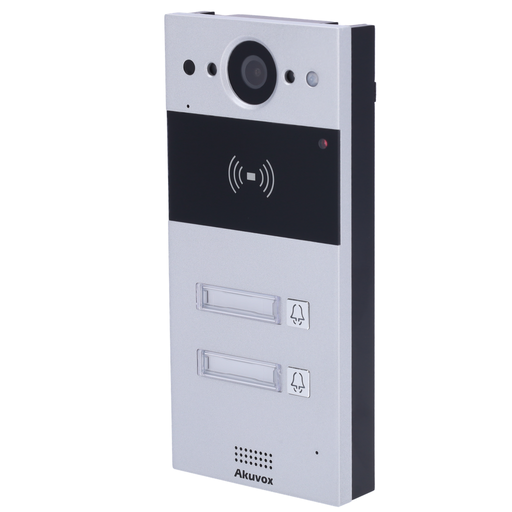 [AK-R20B-2B] (AK-R20B-2B) Interphone vidéo IP de surface - Caméra 2 Mpx | Audio bidirectionnel - Ouverture avec carte EM/MF et NFC | 2 relais - 2 appartements | PoE, SIP standard - Maintenance Cloud - Connexion via le Cloud | Sortie 12V