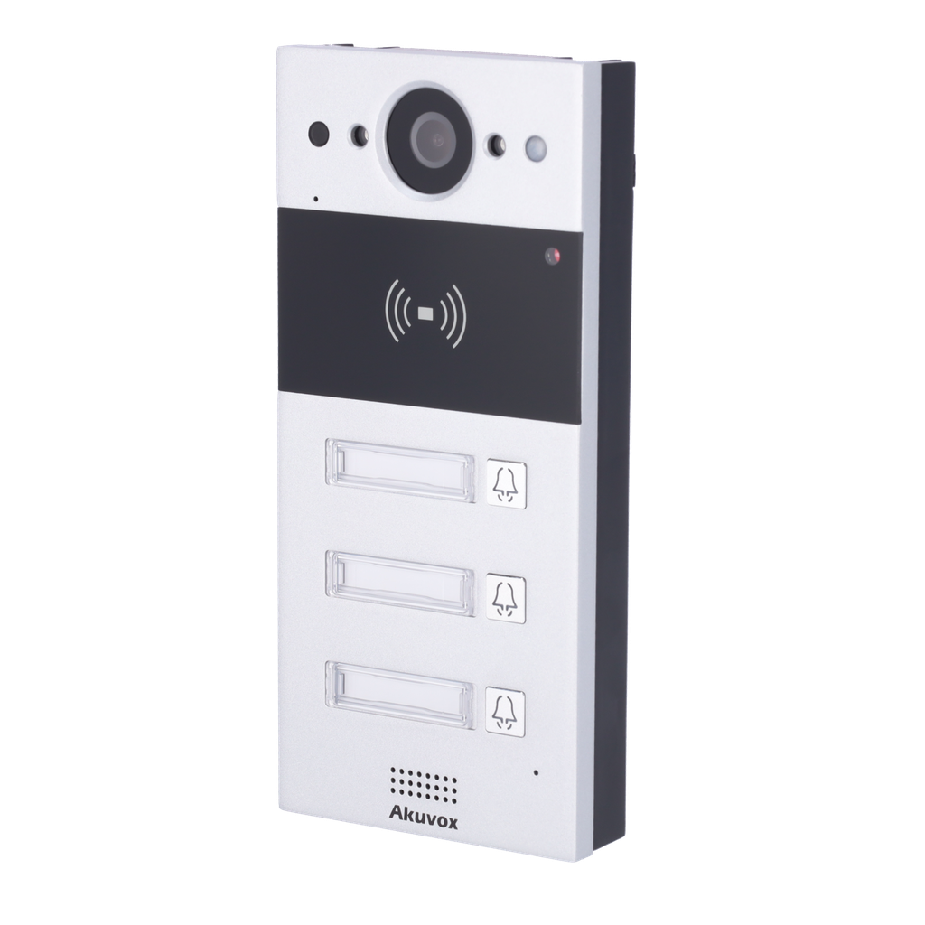 [AK-R20B-3B] (AK-R20B-3B) Interphone vidéo IP de surface - Caméra 2 Mpx | Audio bidirectionnel - Ouverture avec carte EM/MF et NFC | 2 relais - 3 appartements | PoE, SIP standard - Maintenance Cloud - Connexion via le Cloud | Sortie 12V