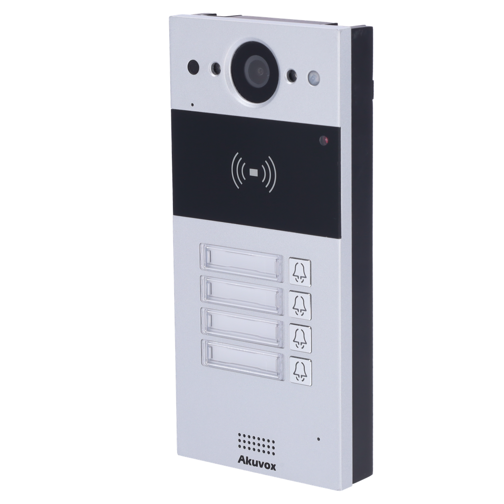 [AK-R20B-4B] (AK-R20B-4B) Interphone vidéo IP de surface - Caméra 2 Mpx | Audio bidirectionnel - Ouverture avec carte EM/MF et NFC | 2 relais - 4 appartements | PoE, SIP standard - Maintenance Cloud - Connexion via le Cloud | Sortie 12V