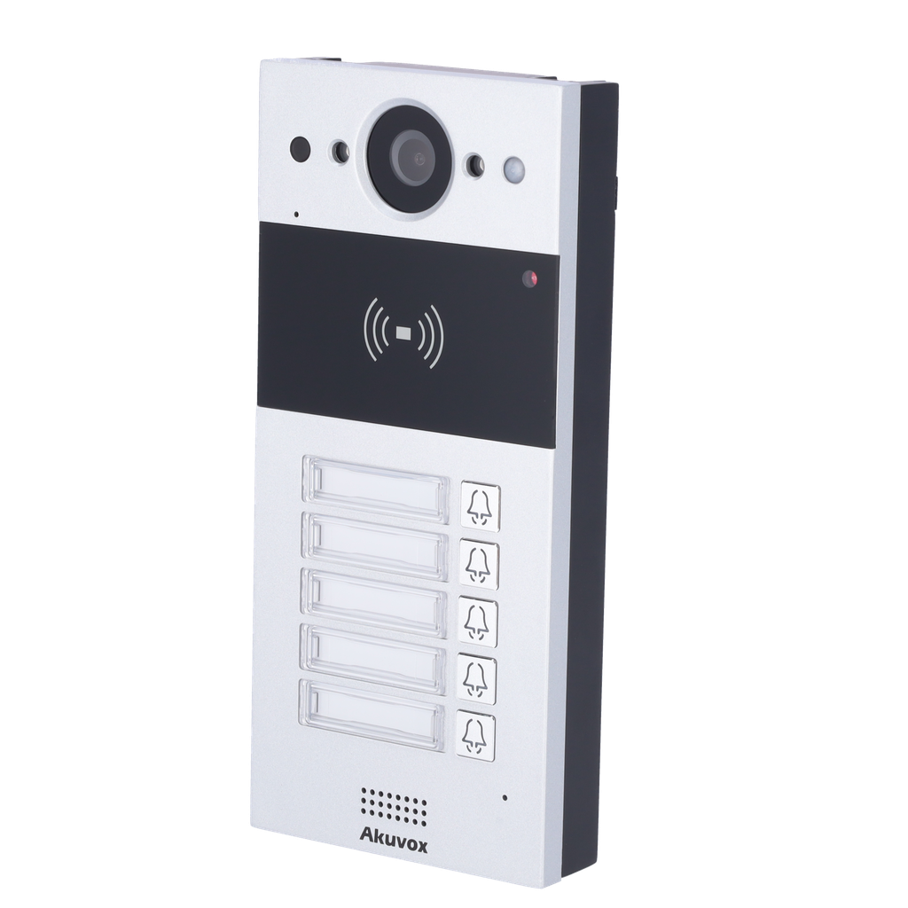 [AK-R20B-5B] (AK-R20B-5B) Interphone vidéo IP de surface - Caméra 2 Mpx | Audio bidirectionnel - Ouverture avec les cartes EM/MF et NFC | 2 relais - 5 appartements | PoE, SIP standard - Maintenance Cloud - Connexion via le Cloud | Sortie 12V
