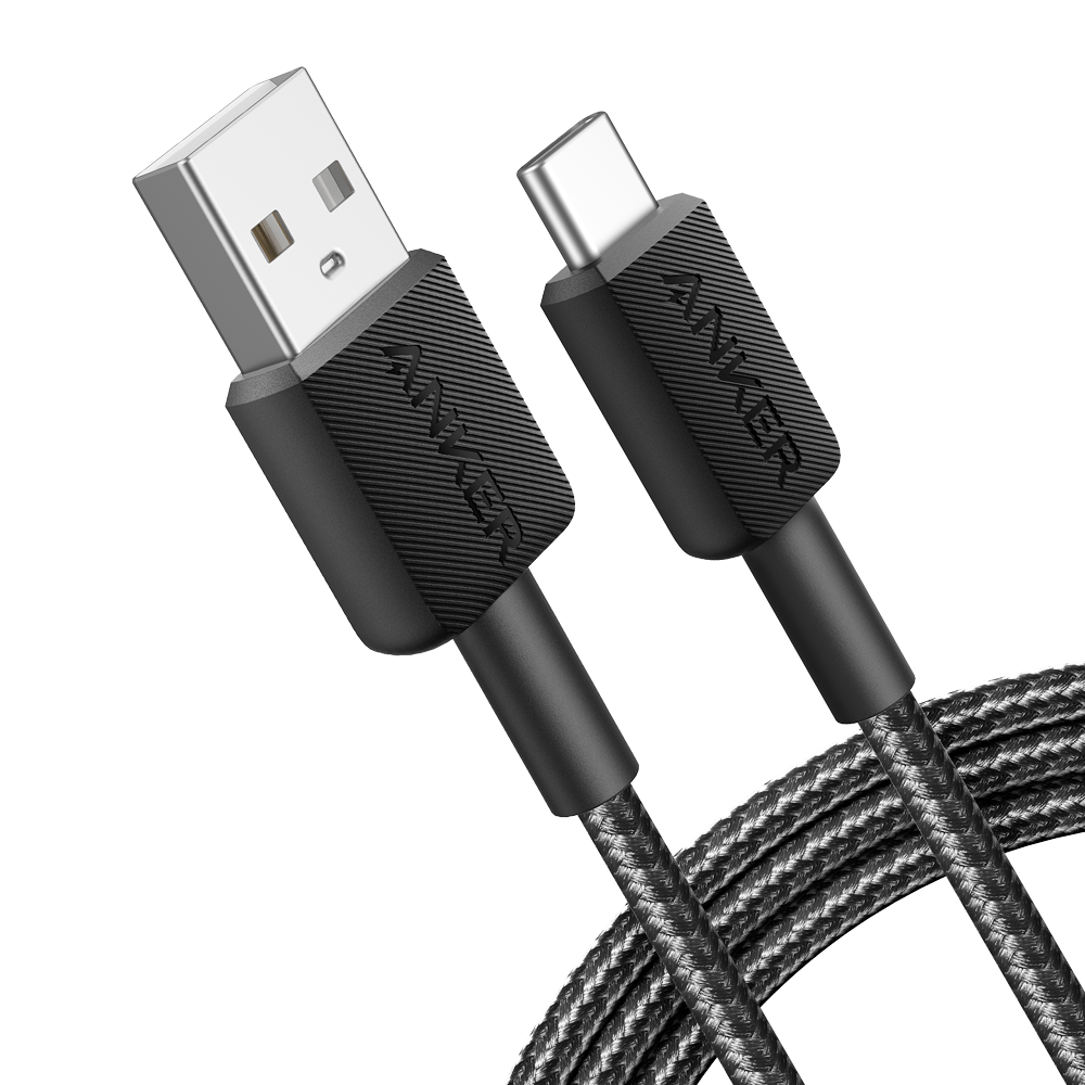 (ANK-322-USBA-USBC-180-B) Anker - Câble USB2.0  - USB-A vers USB-C - Câble en nylon tressé - Longueur 1.8m - Charge rapide jusqu'à 15W | Couleur noir