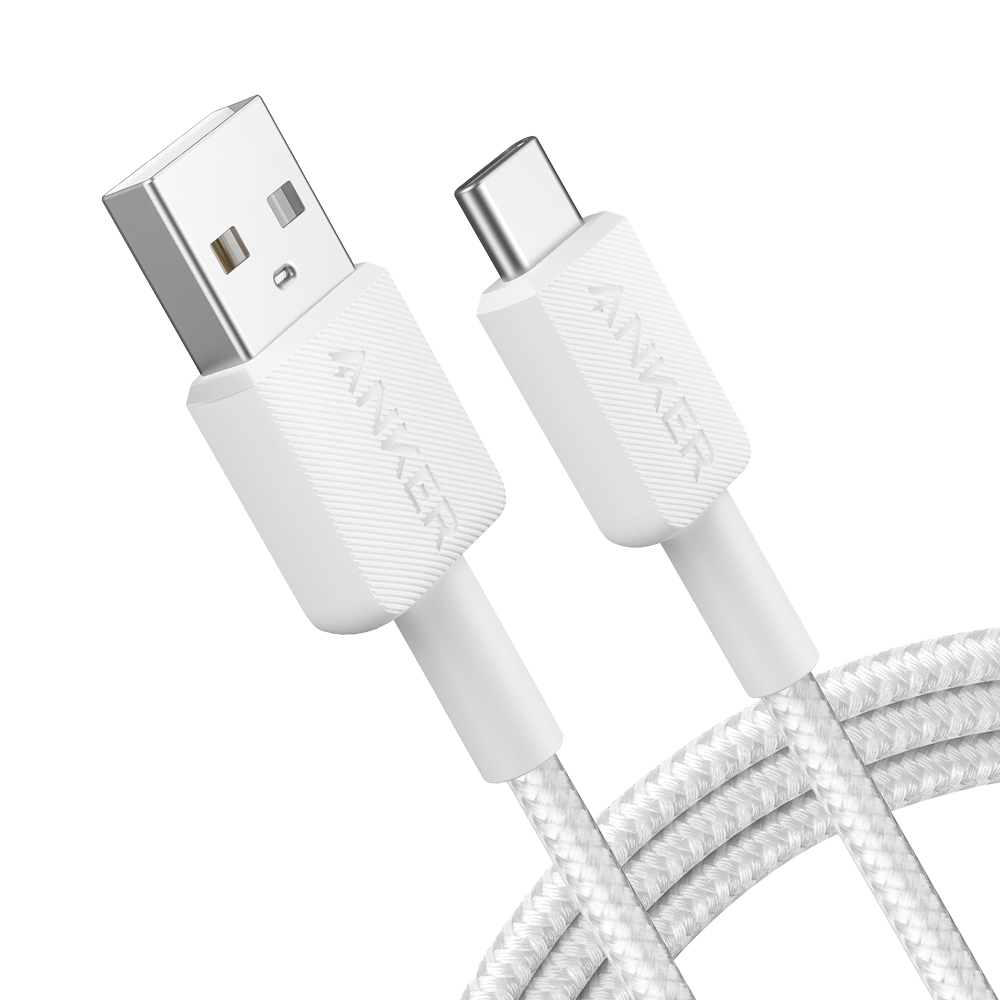 [ANK-322-USBA-USBC-180-W] (ANK-322-USBA-USBC-180-W) Anker - Câble USB2.0  - USB-A vers USB-C - Câble en nylon tressé - Longueur 1.8m - Charge rapide jusqu'à 15W | Couleur blanche