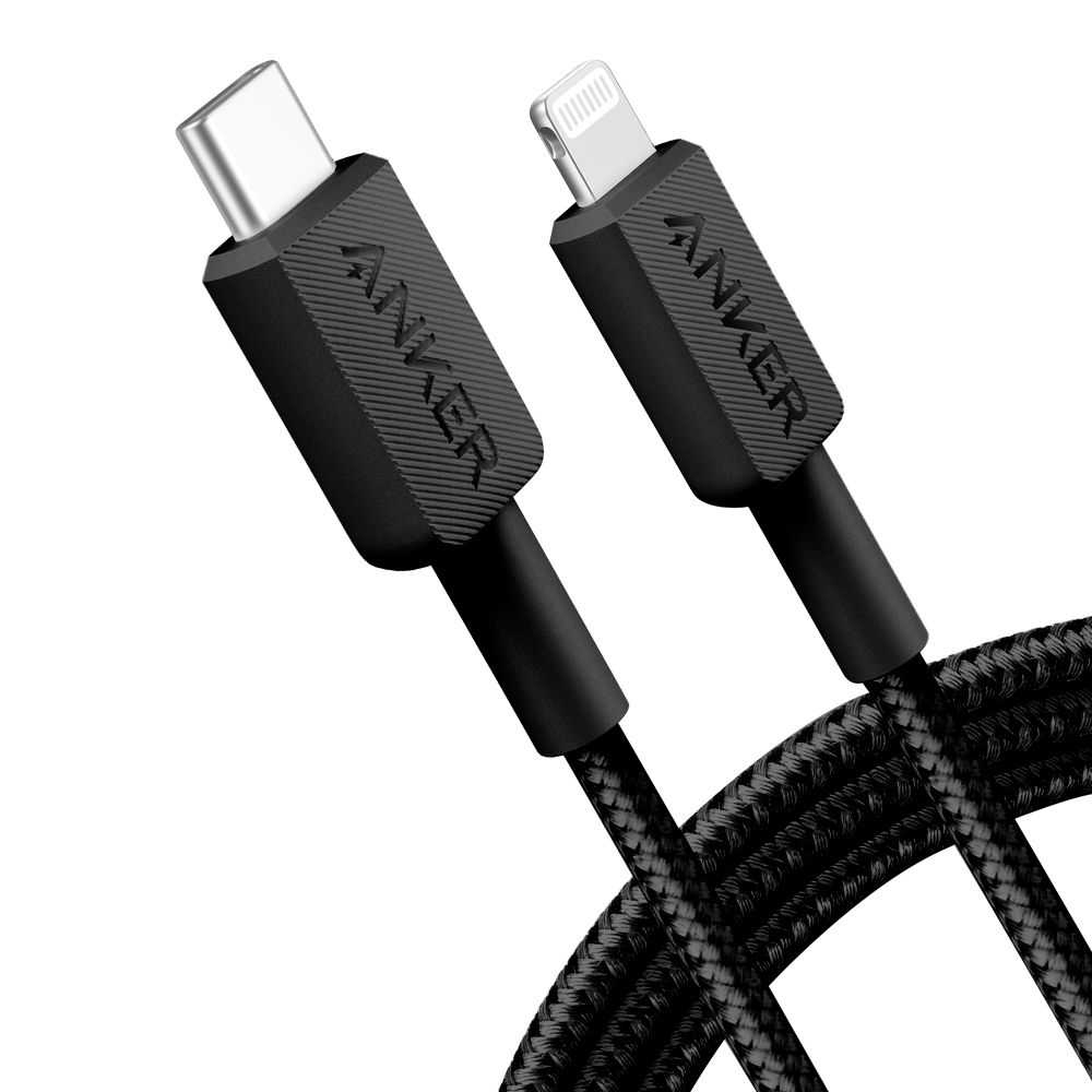 (ANK-322-USBC-LGT-180-B) Anker - Câble USB2.0  - USB-C vers Lightning - Câble en nylon tressé - Longueur 1.8m - Charge rapide : Couleur noire