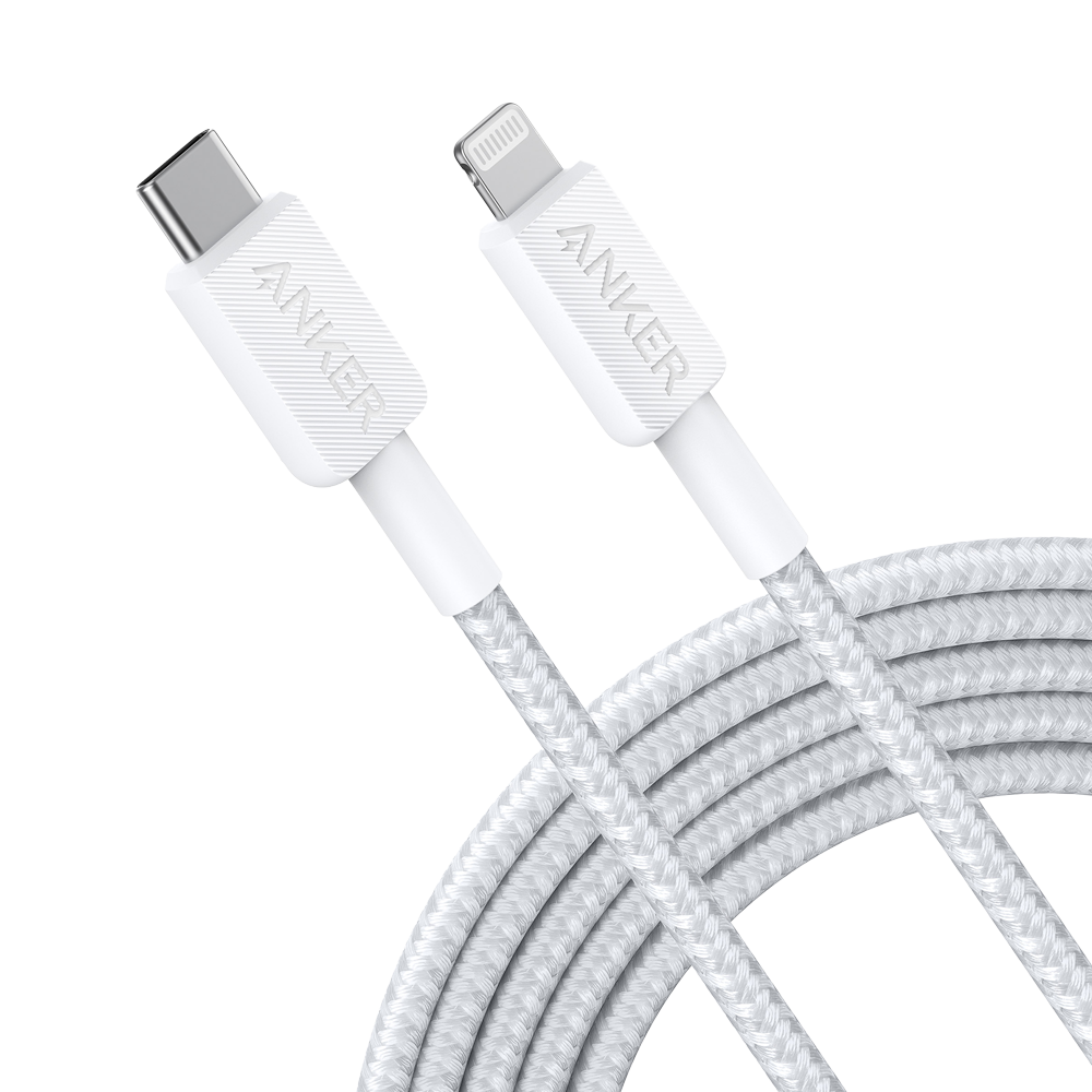 (ANK-322-USBC-LGT-300-W) Anker - Câble USB2.0  - USB-C vers Lightning - Câble en nylon tressé - Longueur 3m - Charge rapide | Couleur blanche